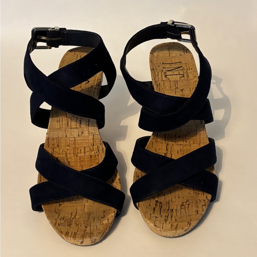 Women's Navy Sandals with Cork Sole